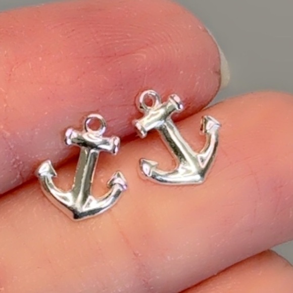 Sterling Silver Dainty Anchor Stud Earrings - Picture 8 of 9